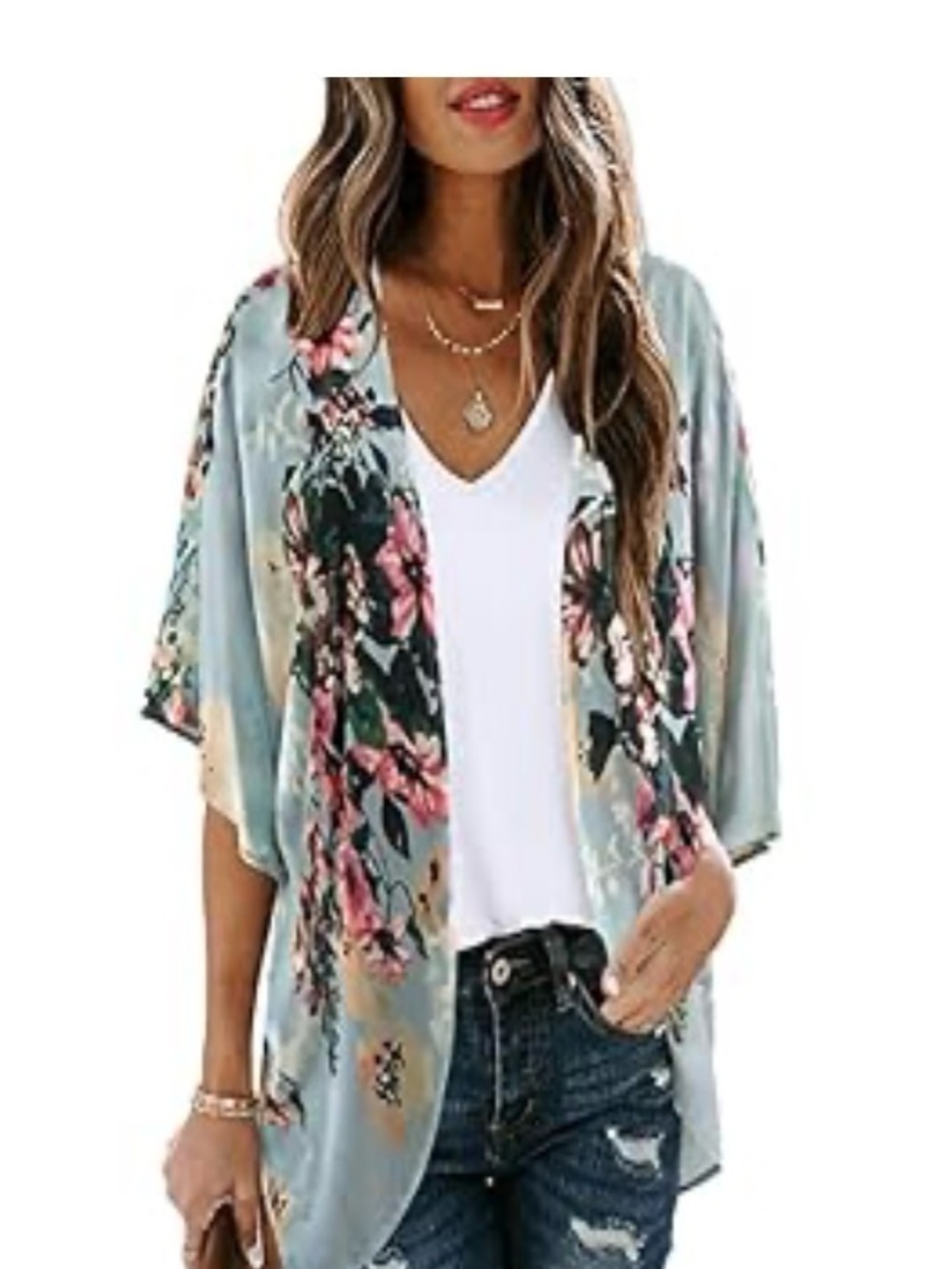 Floral Kimono Cardigan Beach Cover up. Size L